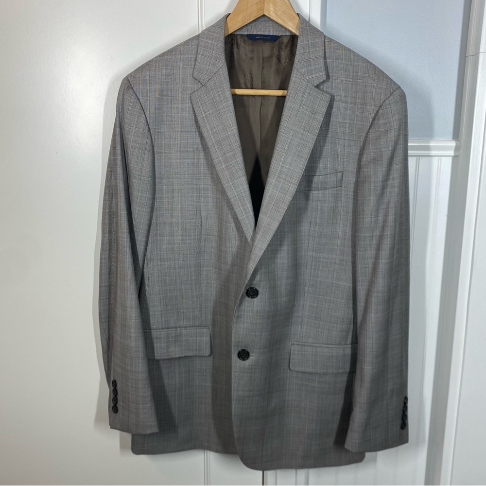 Brooks Brothers 1818 Milano Saxxon Wool Blazer Gray Plaid Windowpane 42R W36‎